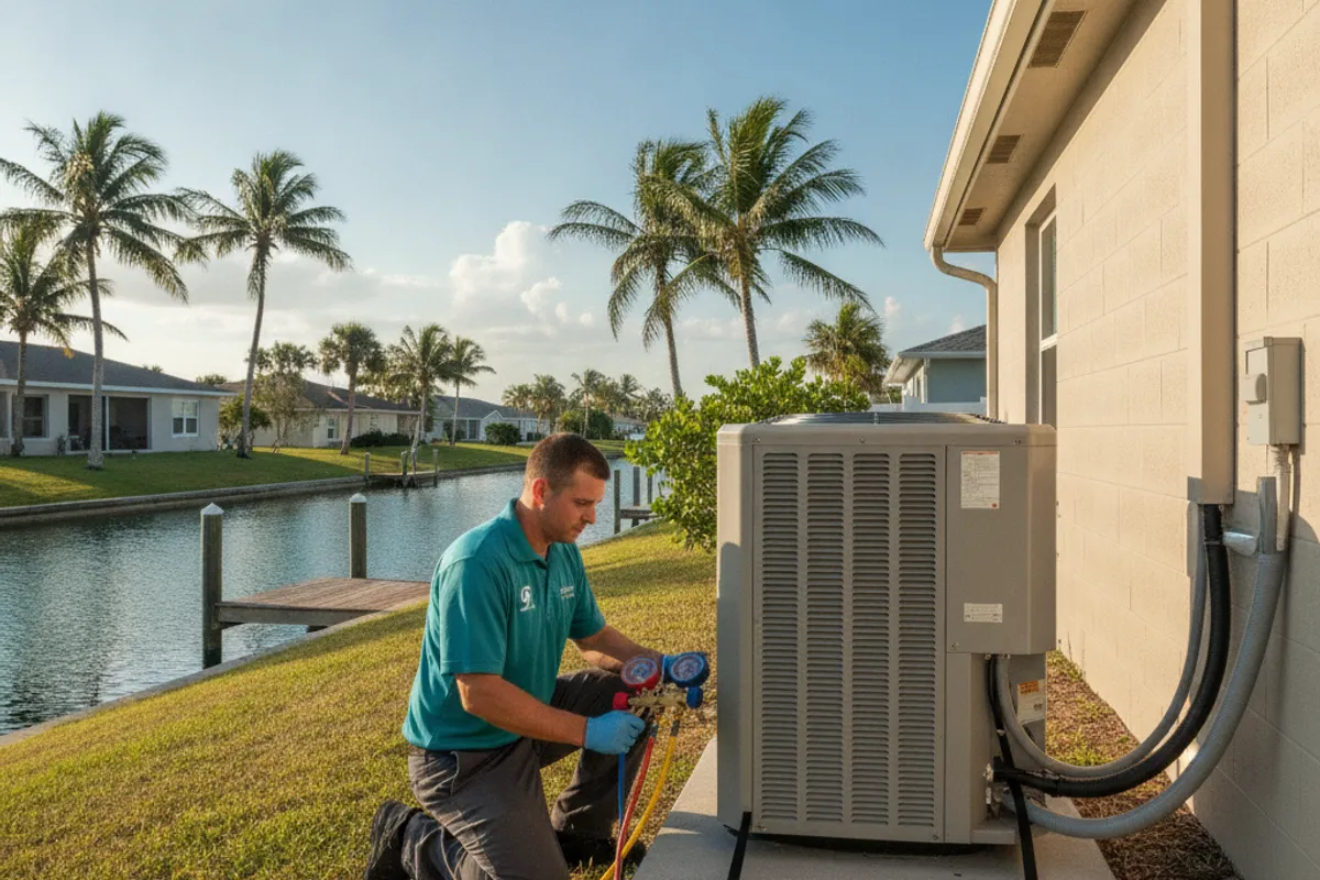 Englewood HVAC technician servicing a home AC condenser unit